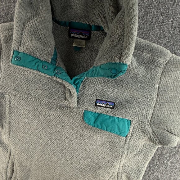 Patagonia Fleece Jacket Women Gray Blue Medium 1/4 Snap Soft Fuzzy Pullover - Picture 2 of 15